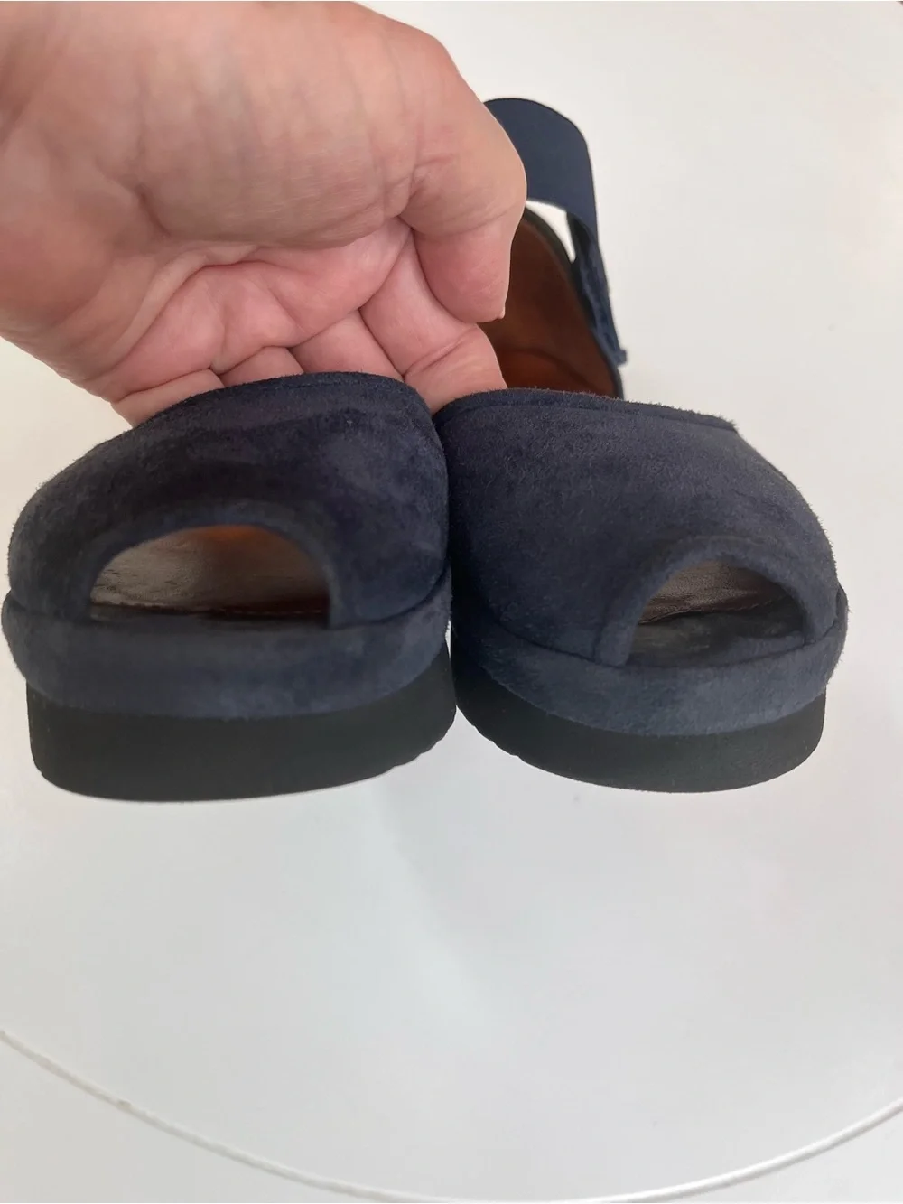 L’AmourDesPieds Women’s Navy Suede Mary Jane Slip-On Shoes with Velcro Strap